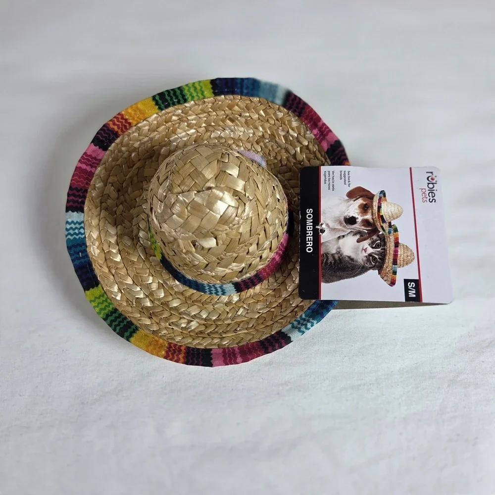 Rubies Pets Sombrero Hat Set of 2 Small Medium Dog Cat Serape Straw Costume